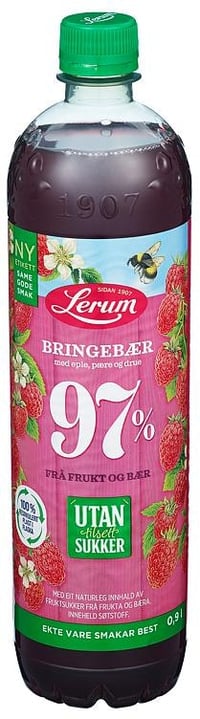 Bringebærsaft Uten Tilsatt Sukker, 0,9 l