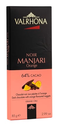 Sjokolade Mørk 64% Manjari Orange 85g Valrhona