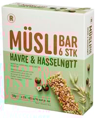 Müslibar Hasselnøtt og Havre 6 stk, 138 g