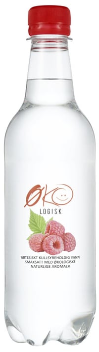 24 stk Øko Logisk Kildevann 50cl Bringebær Smaksatt med Økologisk Fruktjuice med Kullsyre