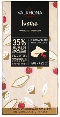 Hvit Sjokolade med Bringebær Biter 120g Valrhona
