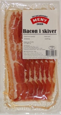 Bacon i skiver Ca150g Meny Oasen Pølsemakeri