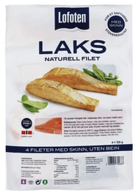 Laksefilet Naturell m/Skinn 4x125g Lofoten