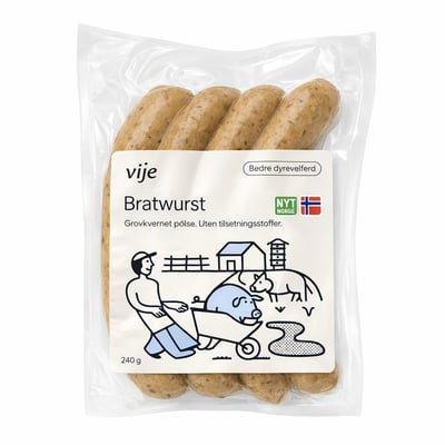 Lettrøkt grov bratwurst med karve, merian og pepper