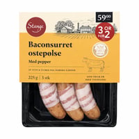 Baconsurret ostepølse med pepper