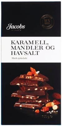 Sjokolade Mørk Karamell/Mandler 100g Jacobs