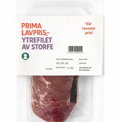 Prima lavpris, ytrefilet av storfe