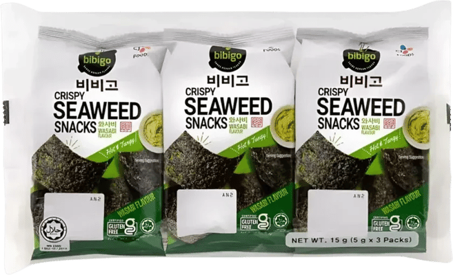 Bibigo Crispy Seaweed Snacks Wasabi (3x5g) 15g