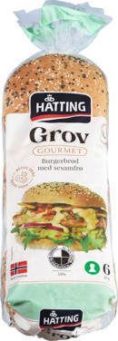 Grove Gourmet Hamburgerbrød Sesam 63g X 6stk Hatting