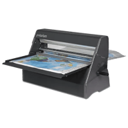 PSE PolarLam 25-inch cold roll laminator with hand crank finishing a wide educational wall map