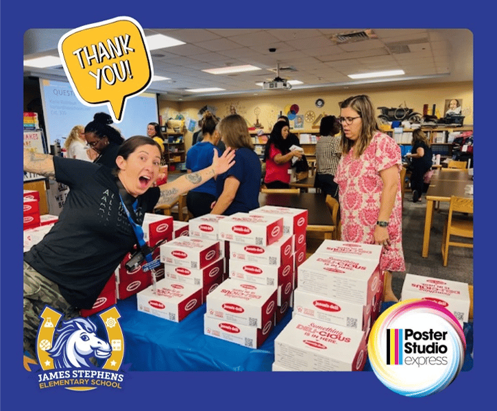 James Stephens Elementary School classroom enjoying lunch provided by Poster Studio Express