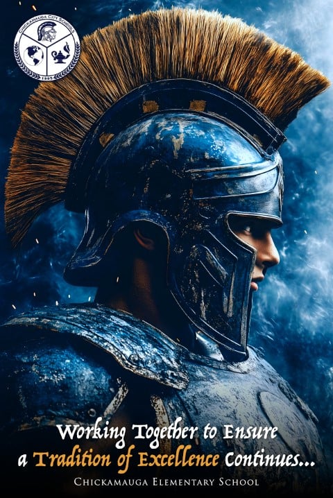 Tradition of excellence poster with warrior helmet created by poster printer machine