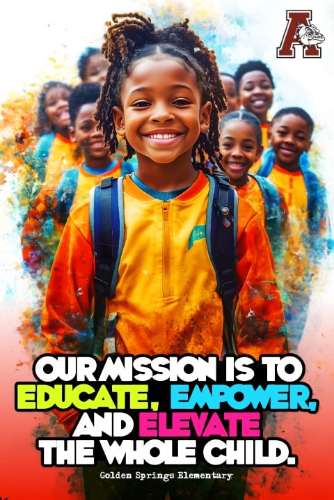 Mission to empower students poster with smiling children, made by school poster maker