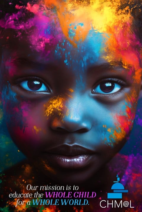Colorful visual of a student enjoying learning activities