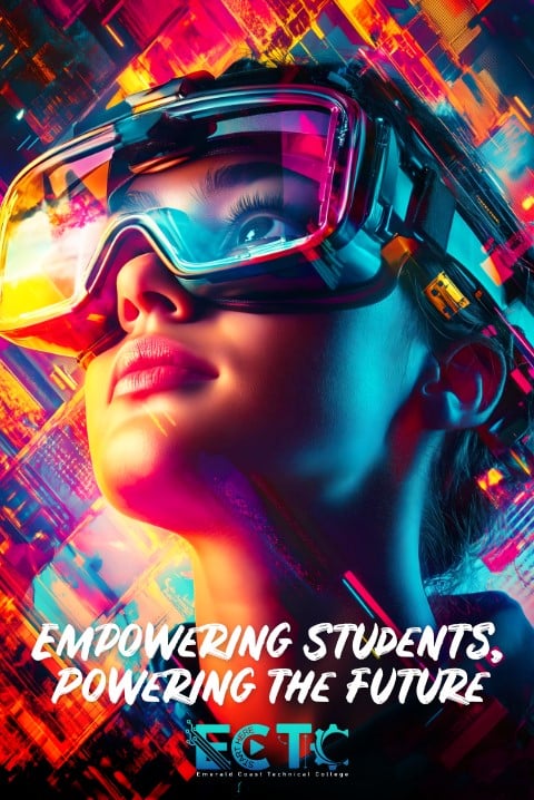 Futuristic school poster printed on an advanced school poster printer to inspire innovation