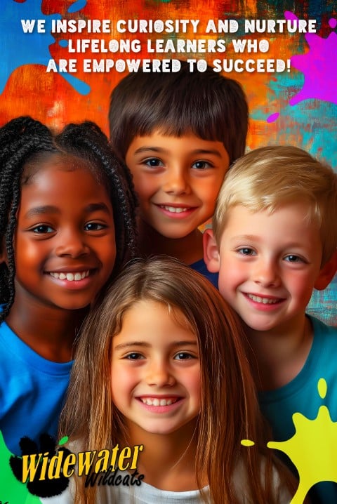 Smiling students in colorful poster created by school poster maker