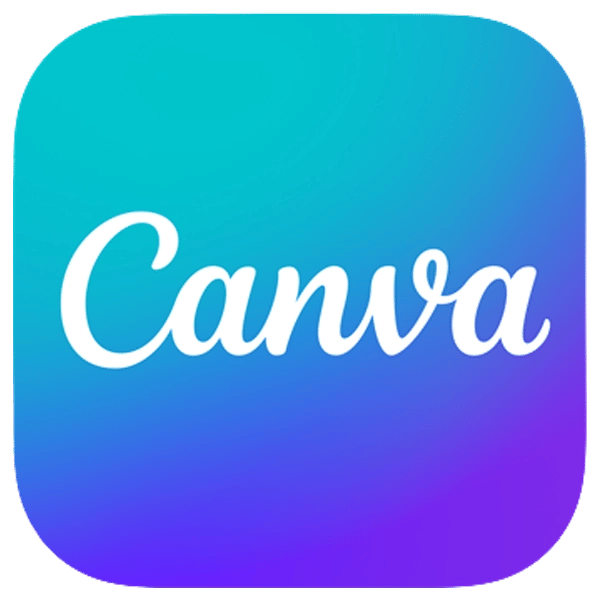 A teal-to-purple gradient square logo displaying the word “Canva” in white cursive lettering.