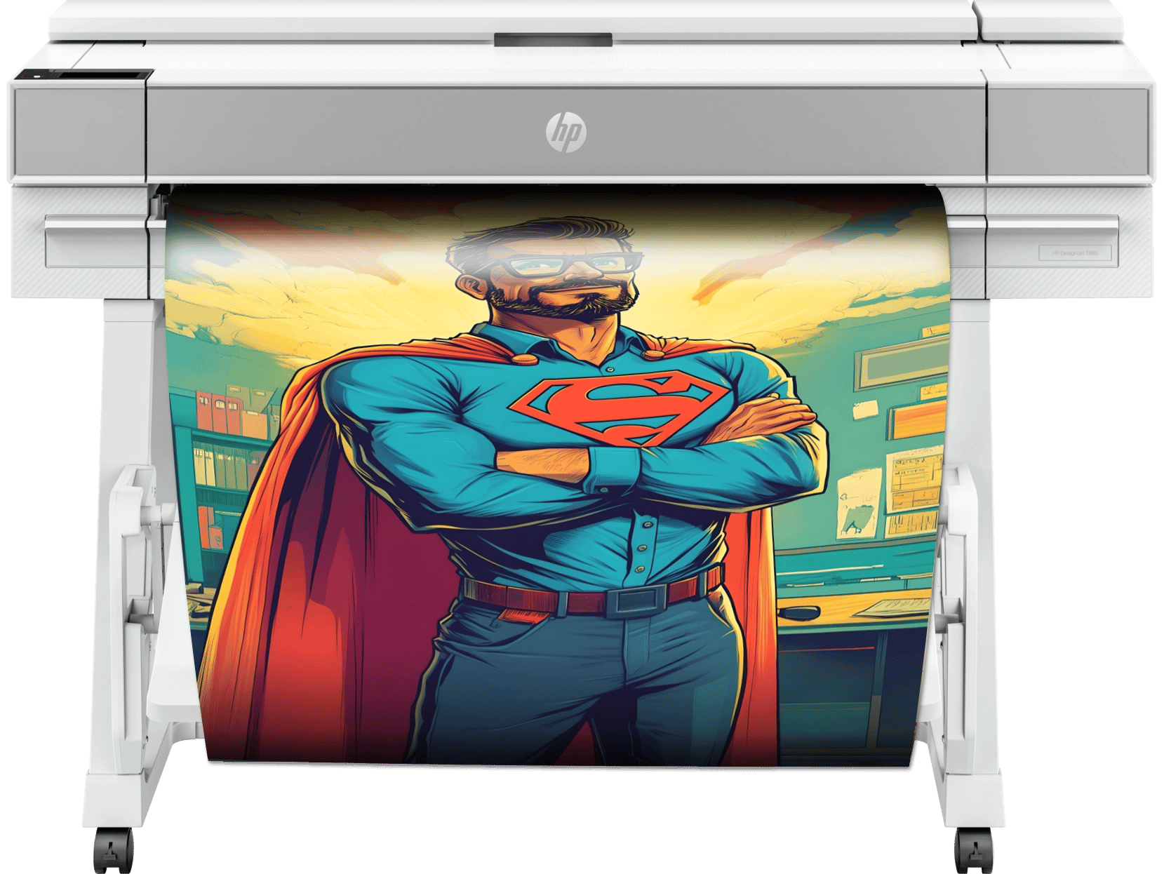 A superhero-themed classroom poster printed by a Poster Maker Machine, highlighting vibrant and large-scale visuals.