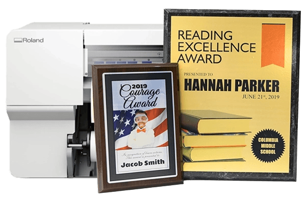 flex series printer cutter with student recognition award plaques