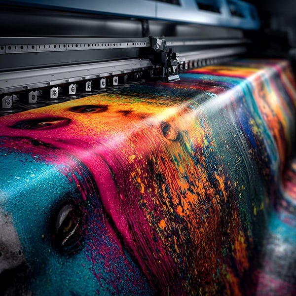 Wide-format printer producing a vibrant, high-resolution poster with bold colors