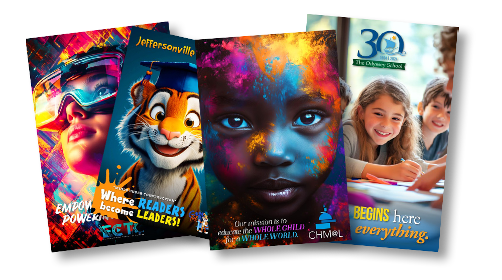 This image features three vibrant school posters created to engage and inspire. Each poster represents a unique theme and style, tailored to a school’s specific message or campaign.