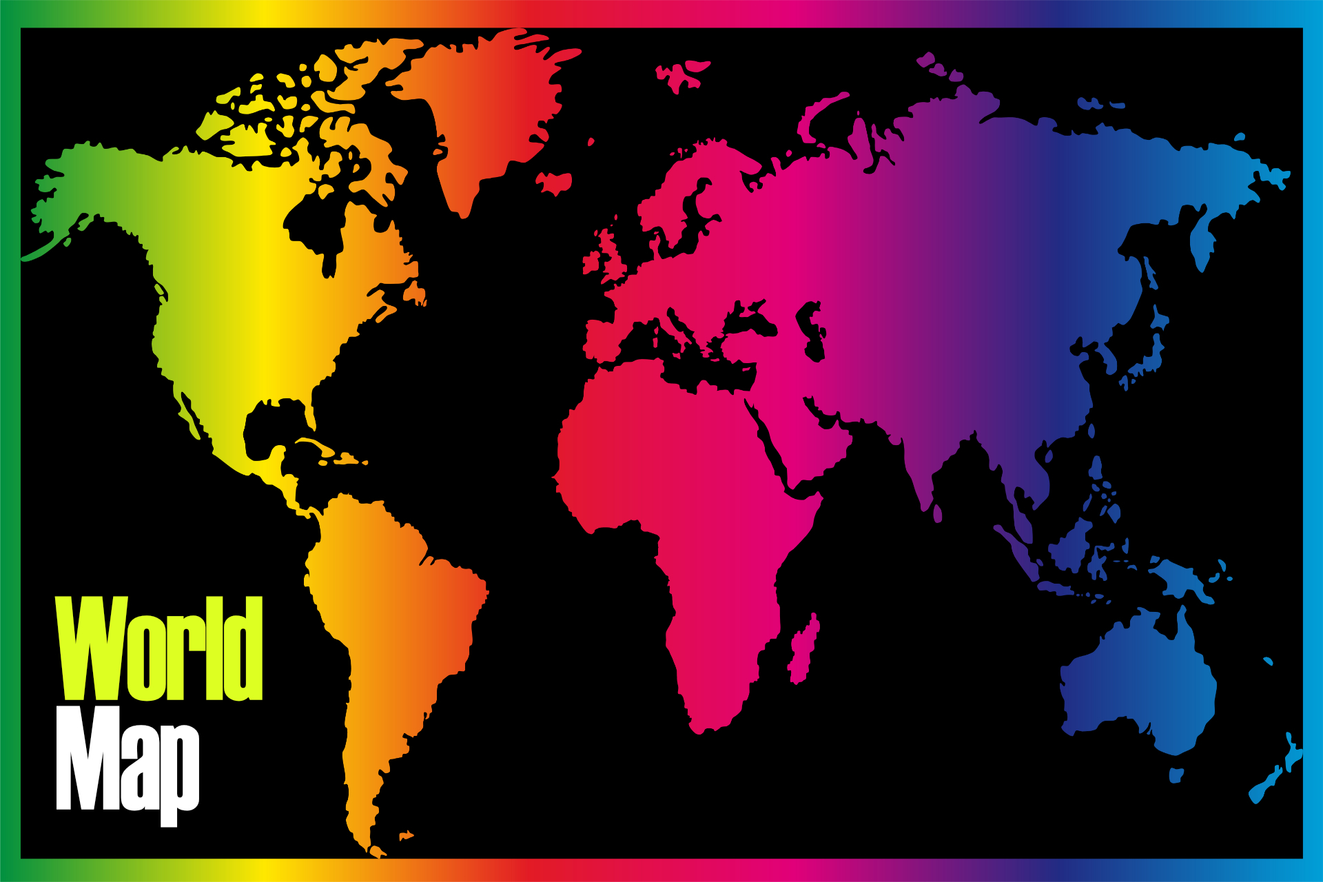 A multicolored gradient world map with bold “World Map” text, created using Poster Maker Machines for educational displays.