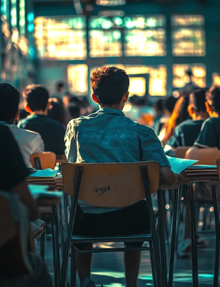 Students seated in a classroom, highlighting the importance of attendance motivation charts made with poster machines