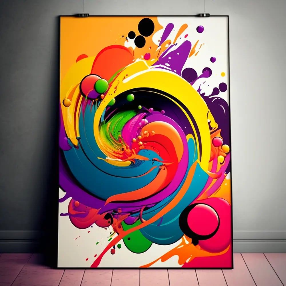 Colorful abstract student-made poster showcasing expressive color choices created with a school poster maker