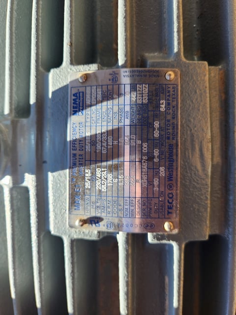 teco westinghouse 25 hp 1800 rpm 284t squirrel cage motors h1161