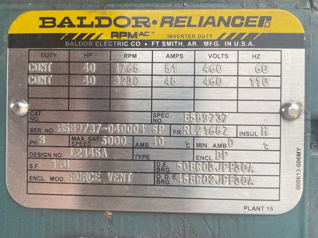baldor reliance 40 hp 1800 rpm rl2168z squirrel cage motors 91288