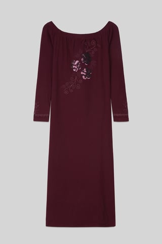 Red Off Shoulder Embroidery Decor Midi Dress