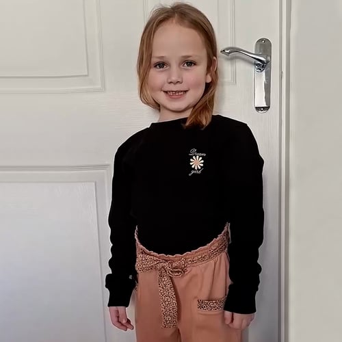 Black Embroidery Print Waffle Sweatshirt (5yrs-11yrs)