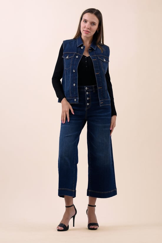Womens Sleeveless Button Up Denim Jacket