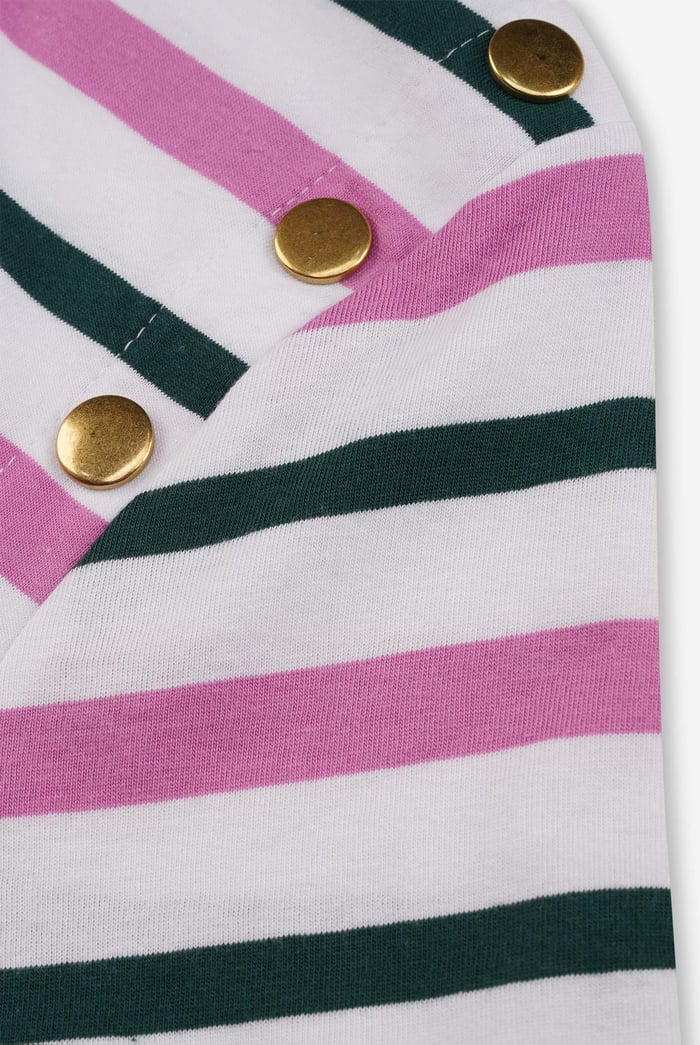 Womens Button Details Stripe T-Shirt