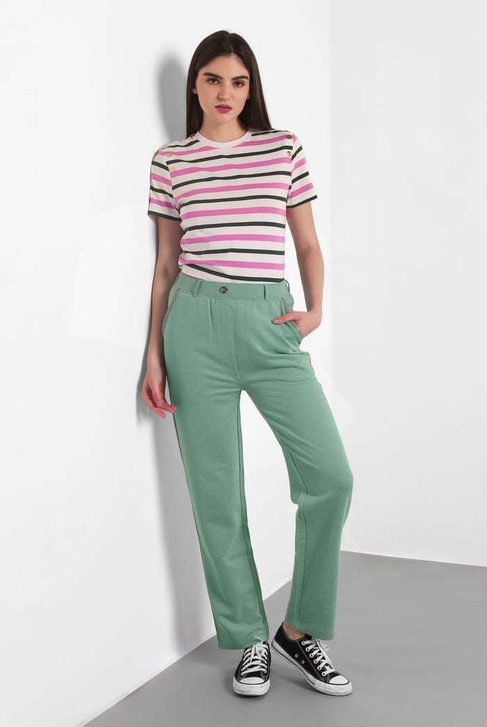 Womens Button Details Stripe T-Shirt