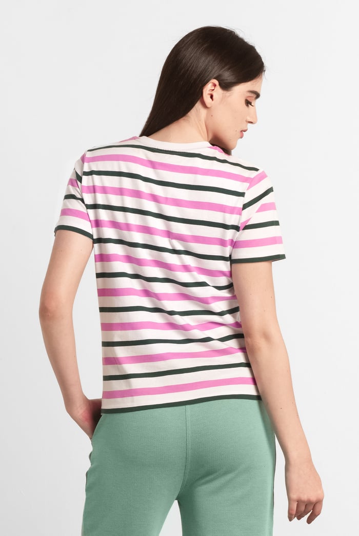 Womens Button Details Stripe T-Shirt