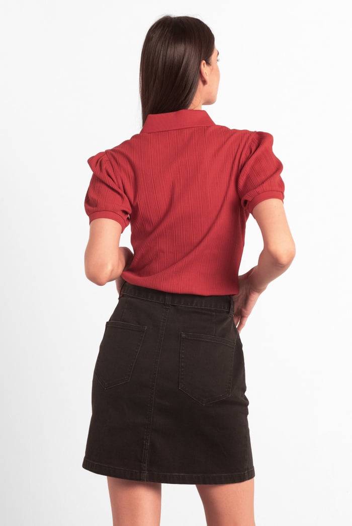 Womens Puff Sleeve V-Neck Polo Shirt