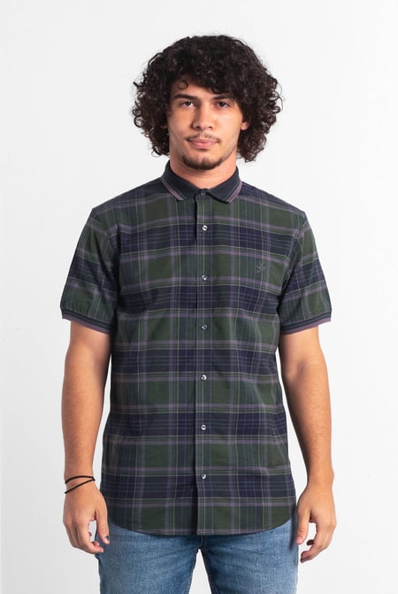 Mens Orange Short Sleeve Shirt With Rib Collar