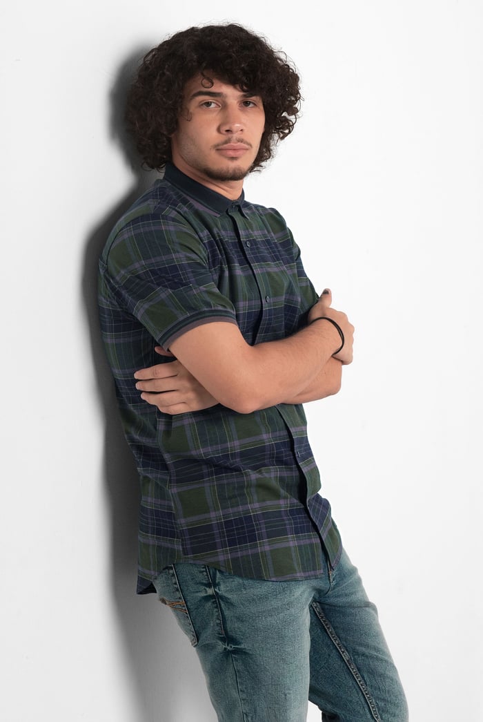 Mens Short Sleeve Shirt With Rib Collar