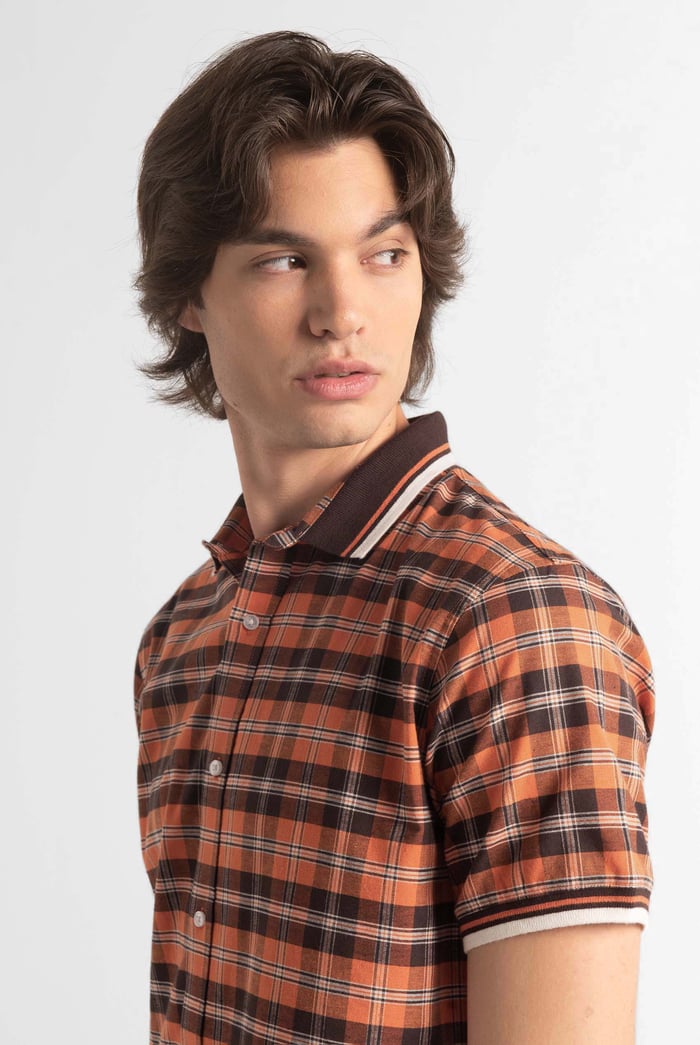 Mens Short Sleeve Shirt With Rib Collar