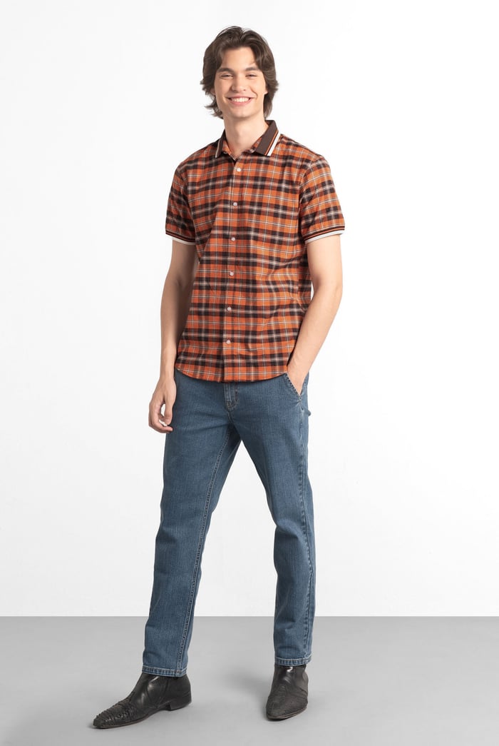 Mens Short Sleeve Shirt With Rib Collar