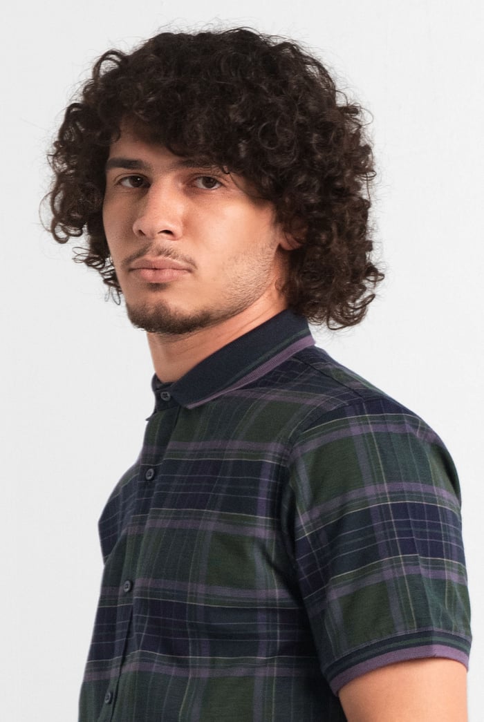 Mens Short Sleeve Shirt With Rib Collar