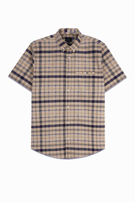 Mens Cream Button Down SS Oxford Shirt