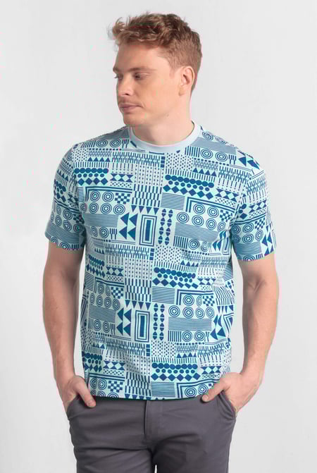 Mens Cream Geometric Printed T-Shirt