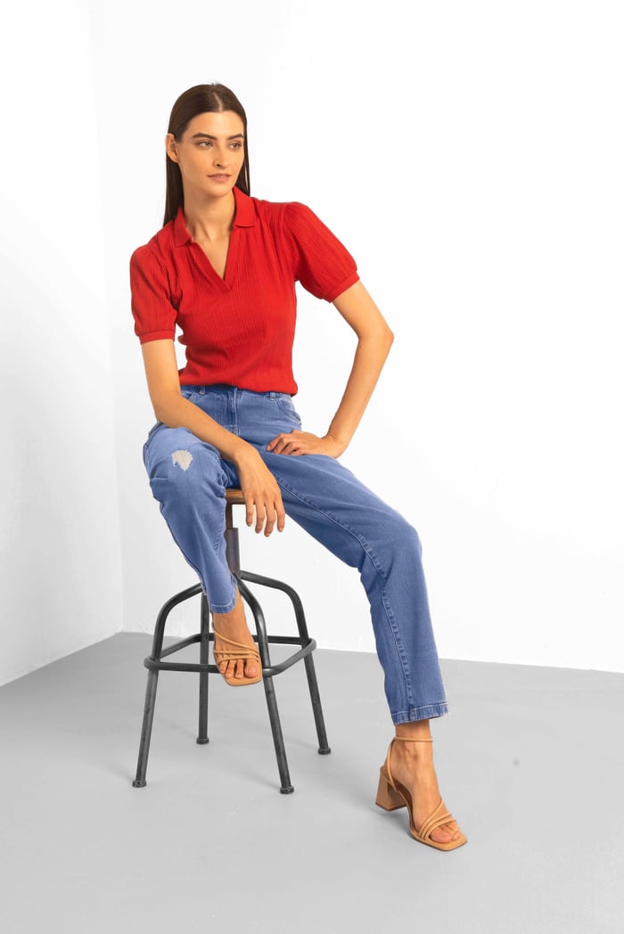 Straight Fit High Rise Ripped Jeans