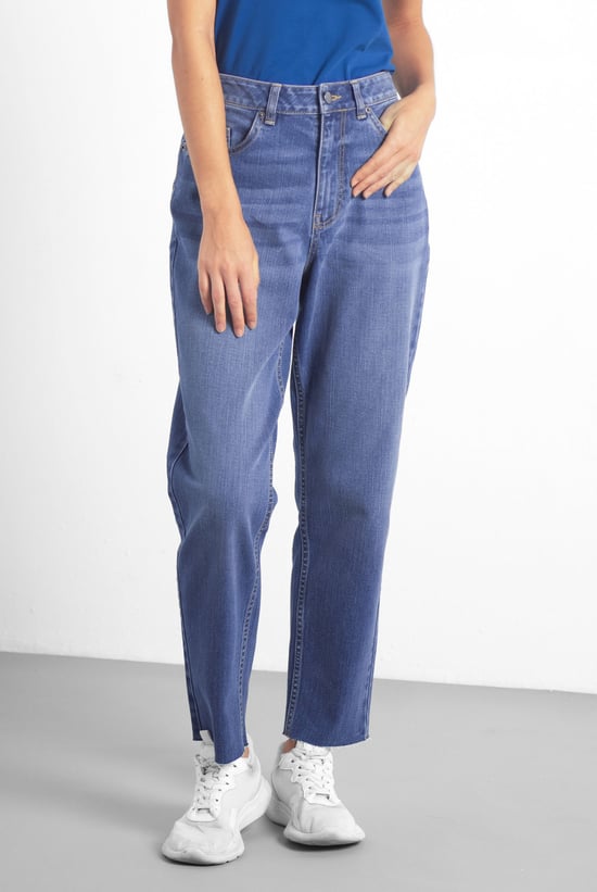 Womens Mom Fit Raw Edge Jeans