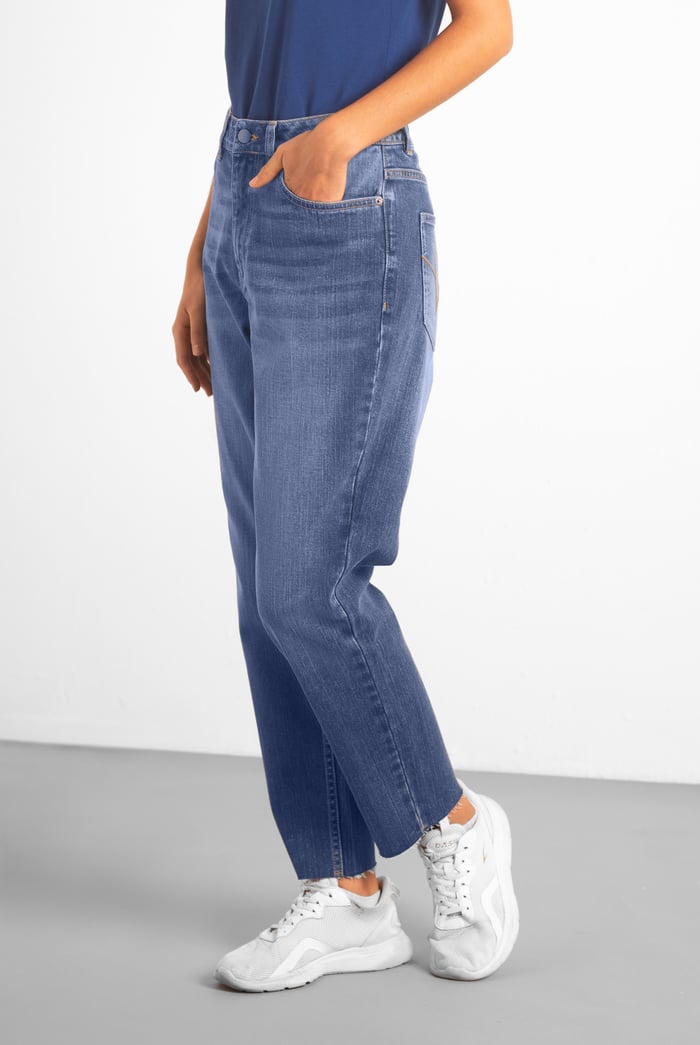 Womens Mom Fit Raw Edge Jeans