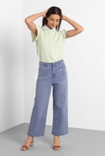 Decorative Button Cropped Wide Leg Jeans