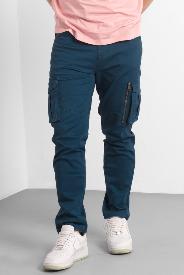 Mens Blue Zip Details Cargo Trouser