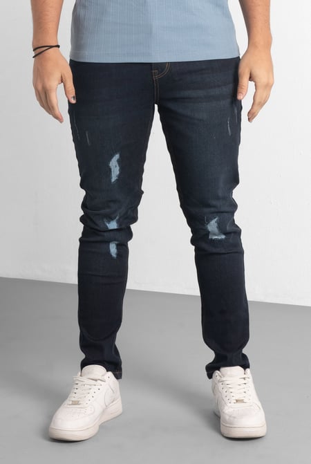 Mens Black Skinny Fit Distressed Denim Jeans